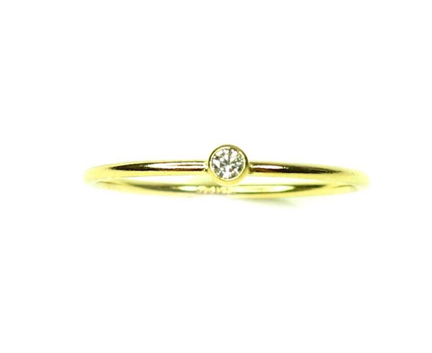 14K Stack Ring | 14K Solid Gold Dainty Ring with Tiny CZ
